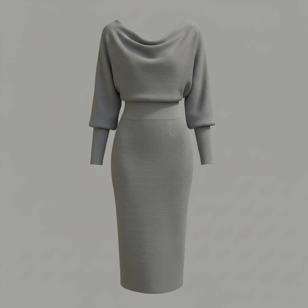 Elegant Midi Dress | Women's Casual Long Sleeve Dress