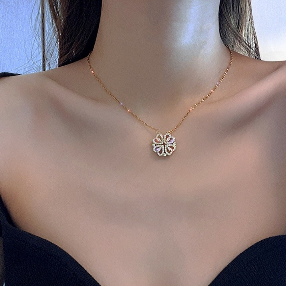 Adjustable Clover Heart Necklace - Celeste