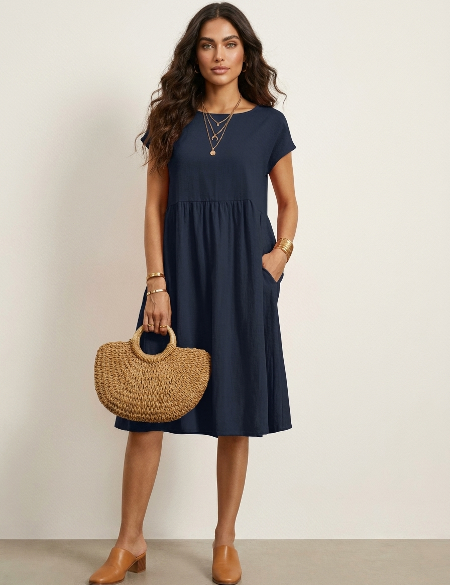 Airy Midi Dress with Pockets - Luna