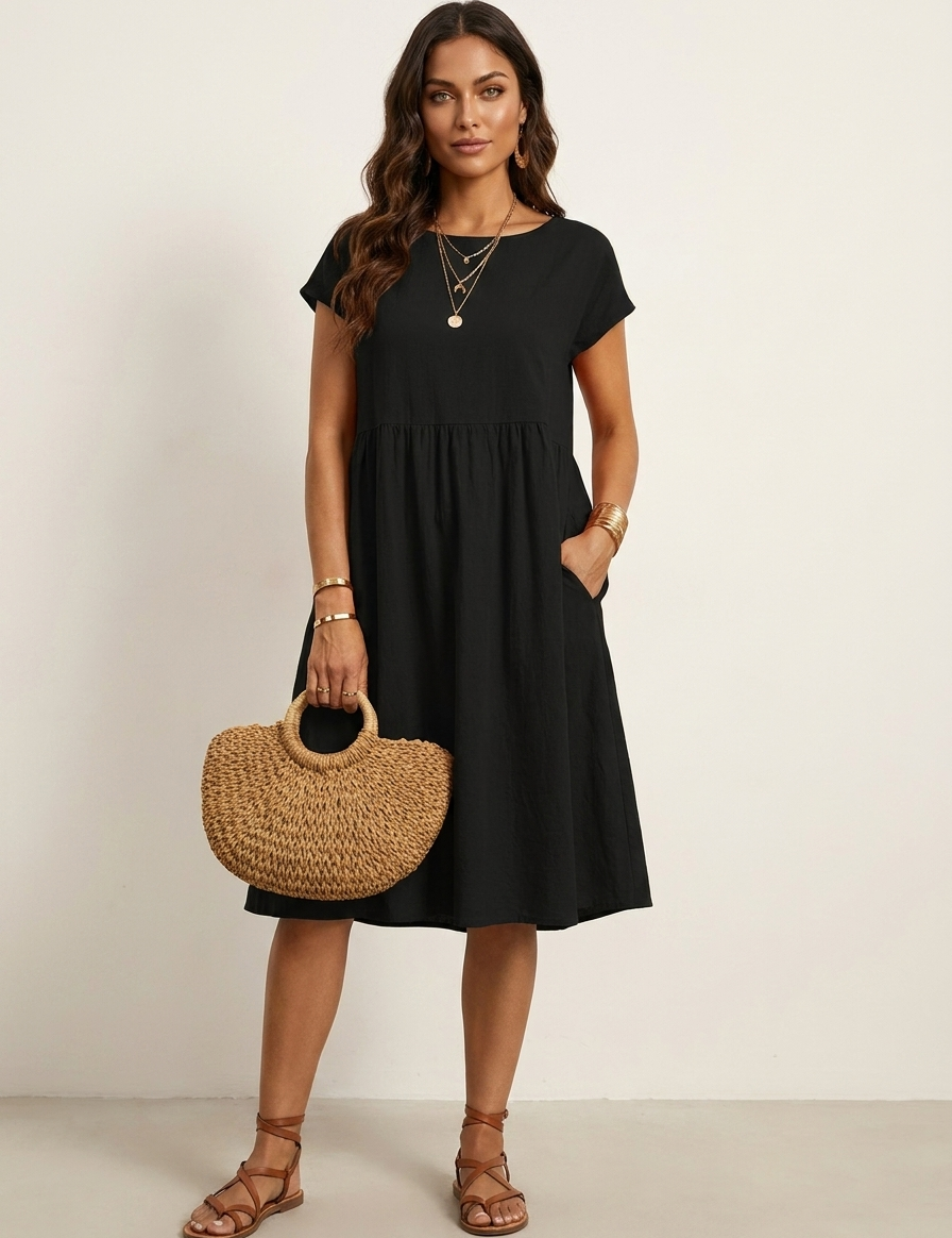 Airy Midi Dress with Pockets - Luna