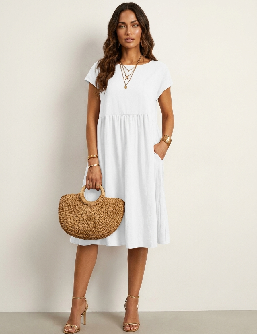 Airy Midi Dress with Pockets - Luna