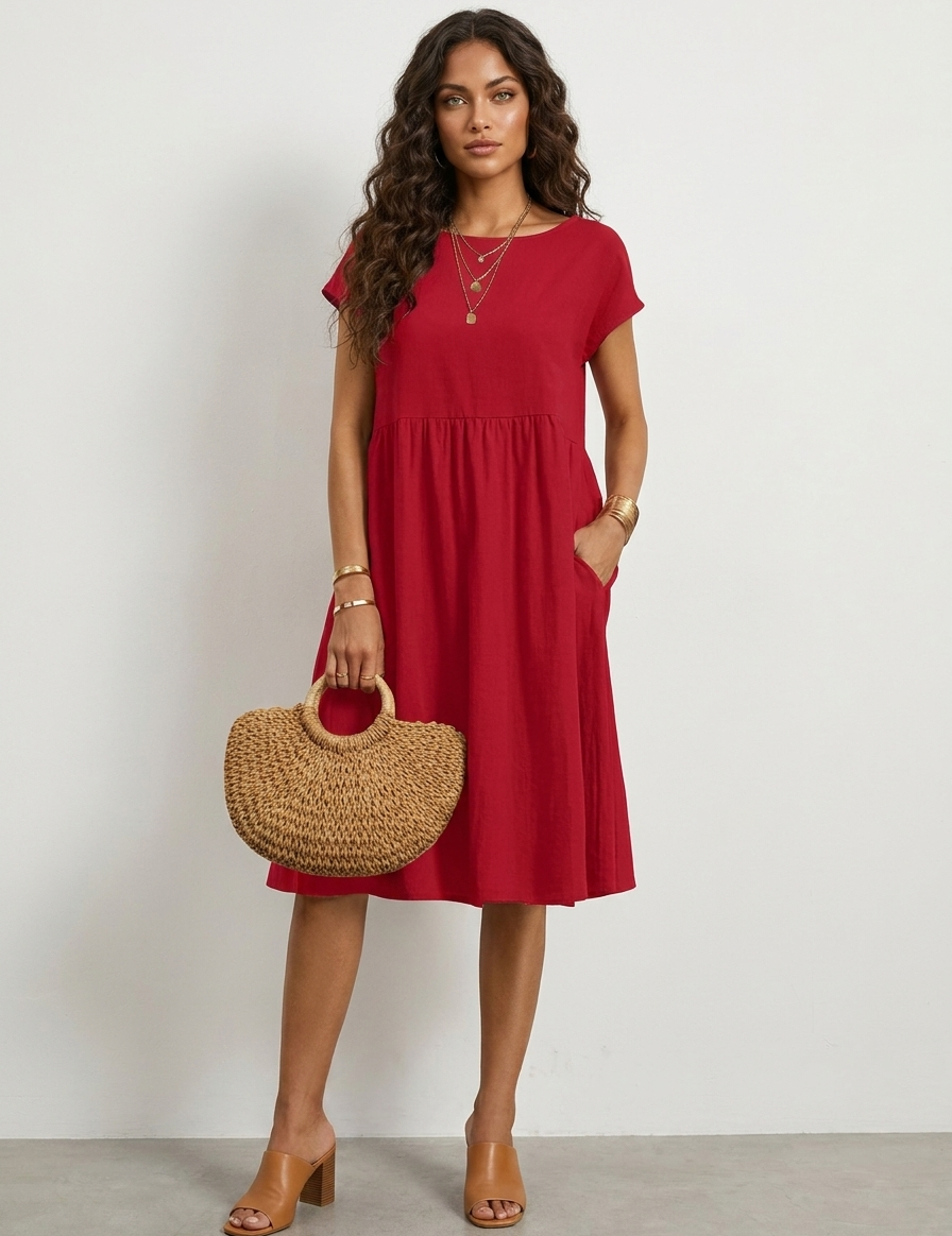 Airy Midi Dress with Pockets - Luna