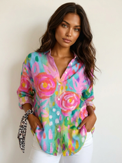 Artistic Floral Shirt Blouse - Aurora