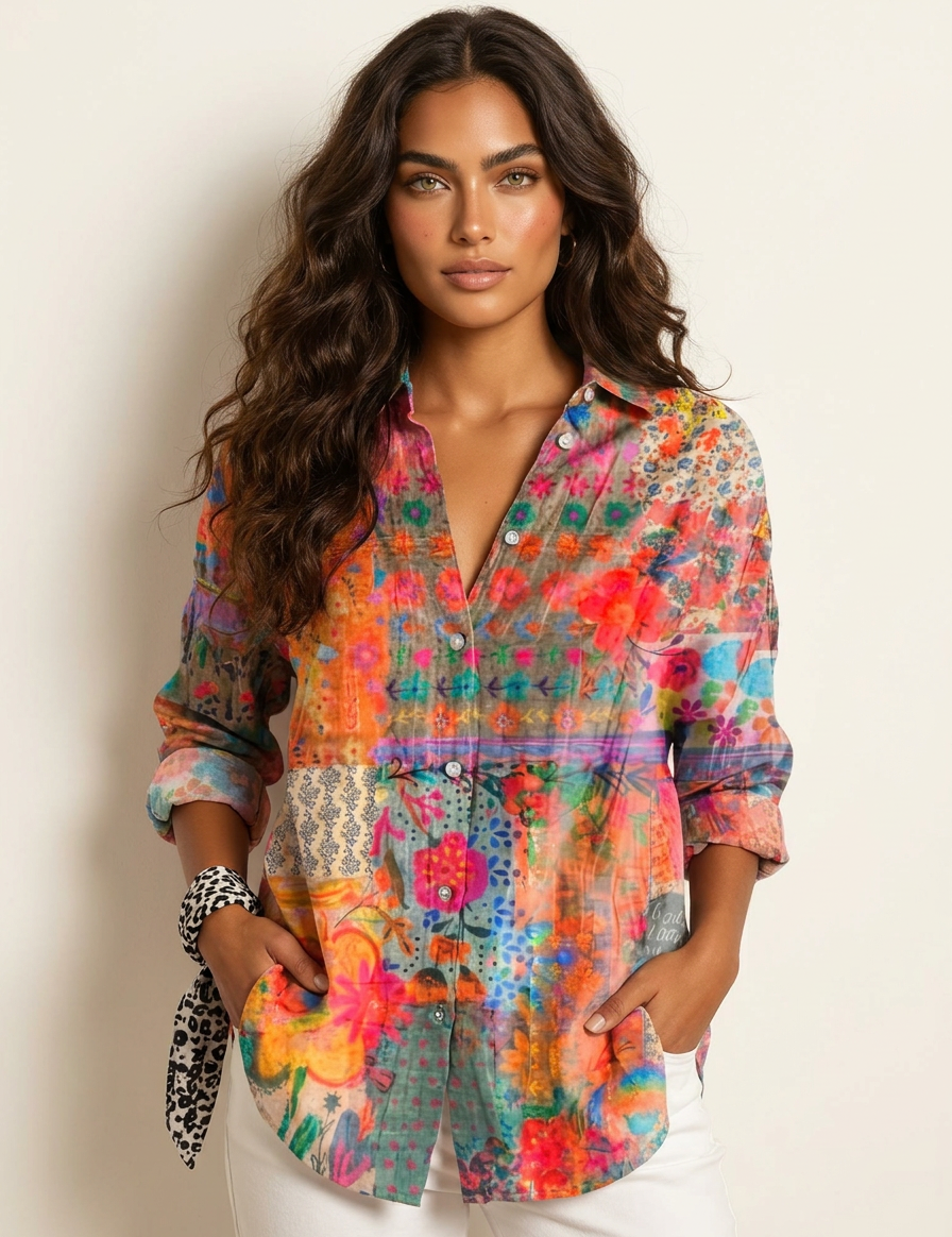 Artistic Floral Shirt Blouse - Aurora