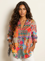 Artistic Floral Shirt Blouse - Aurora