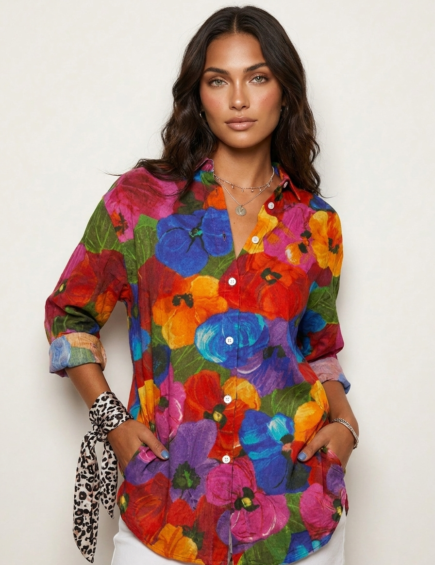 Artistic Floral Shirt Blouse - Aurora
