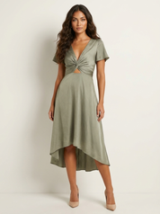 Asymmetric Midi Dress with Twist Detail - Elara