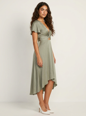 Asymmetric Midi Dress with Twist Detail - Elara