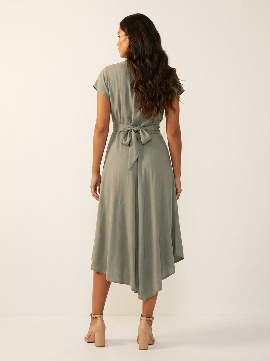 Asymmetric Midi Dress with Twist Detail - Elara