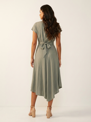 Asymmetric Midi Dress with Twist Detail - Elara