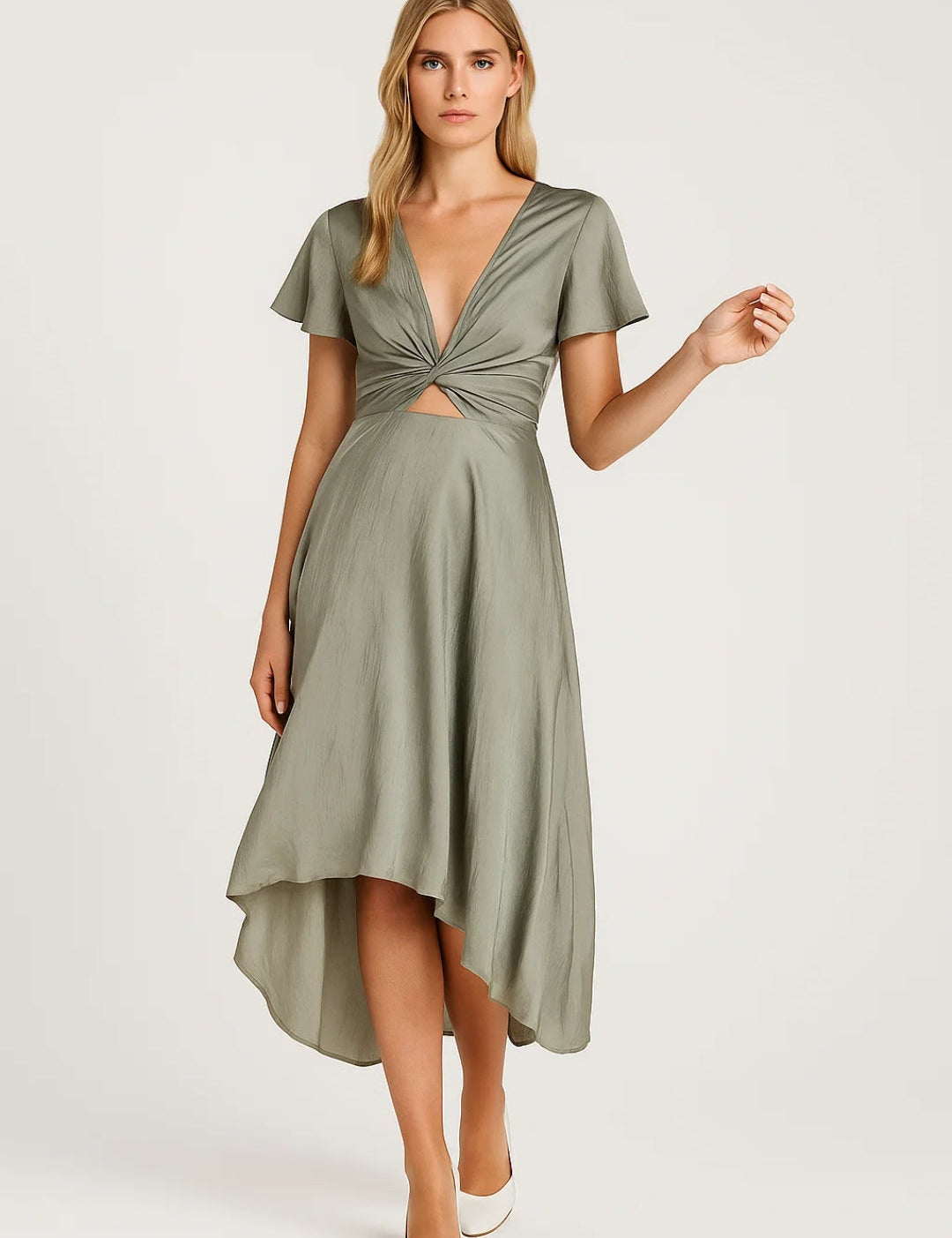 Asymmetric Midi Dress with Twist Detail - Elara