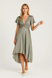 Asymmetric Midi Dress with Twist Detail - Elara
