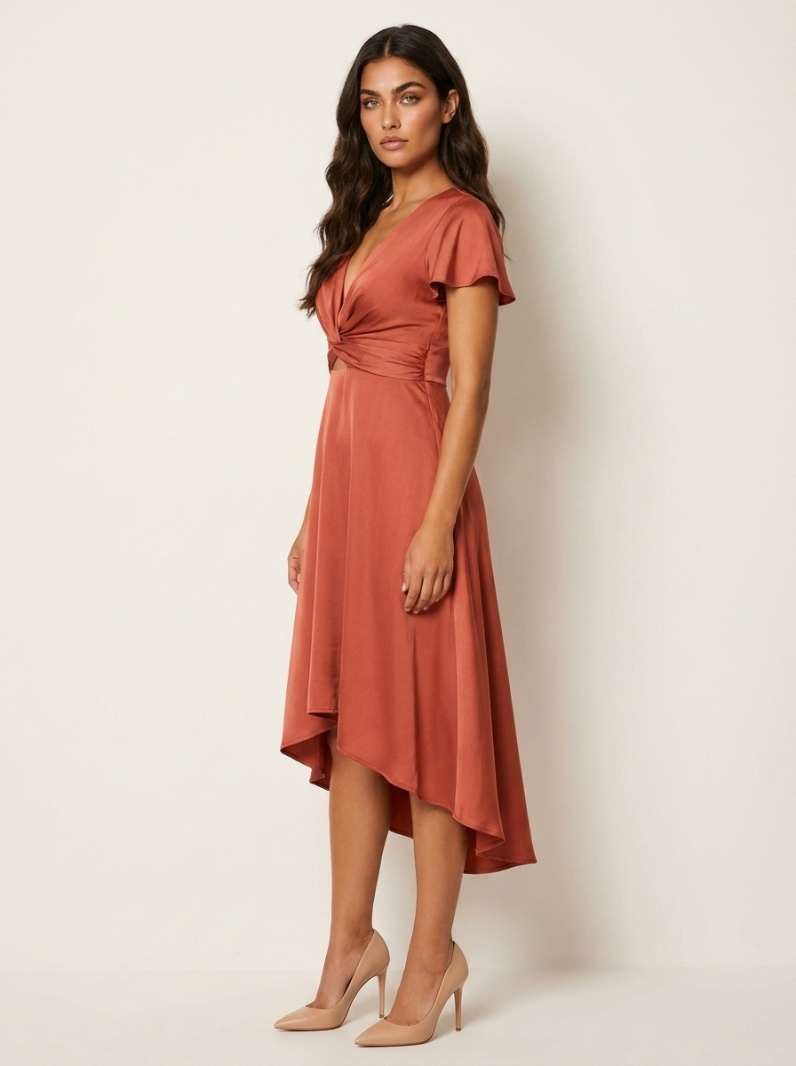Asymmetric Midi Dress with Twist Detail - Elara