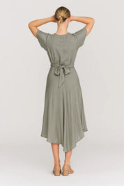 Asymmetric Midi Dress with Twist Detail - Elara