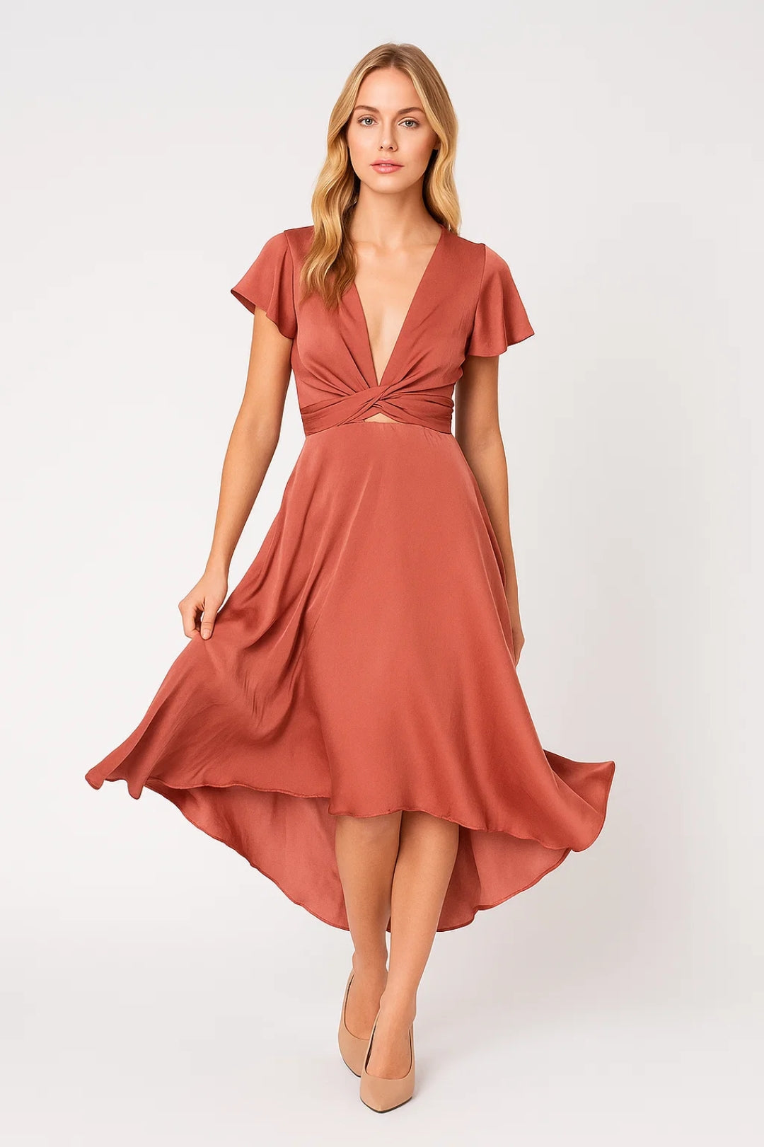 Asymmetric Midi Dress with Twist Detail - Elara
