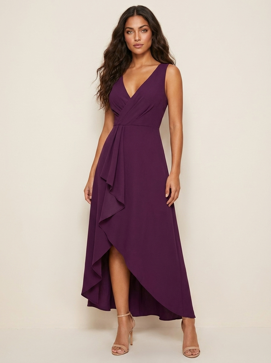 Asymmetric Midi Dress with Waterfall Detail - Elena
