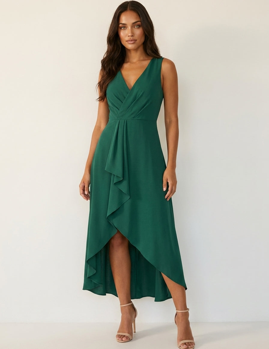Asymmetric Midi Dress with Waterfall Detail - Elena