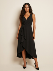 Asymmetric Midi Dress with Waterfall Detail - Elena