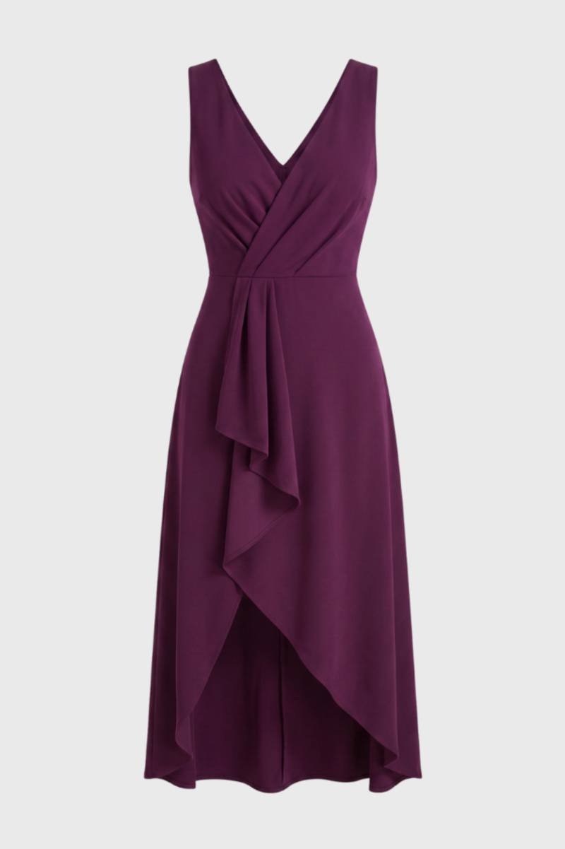 Asymmetric Midi Dress with Waterfall Detail - Elena