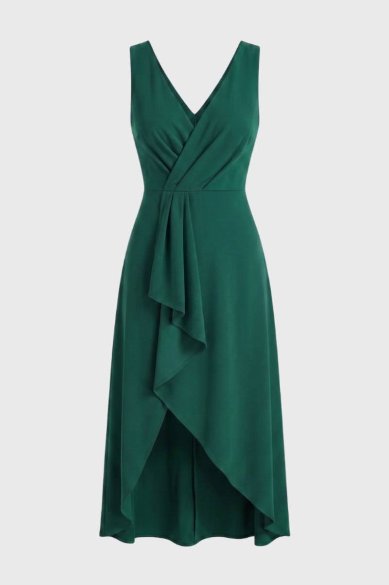 Asymmetric Midi Dress with Waterfall Detail - Elena
