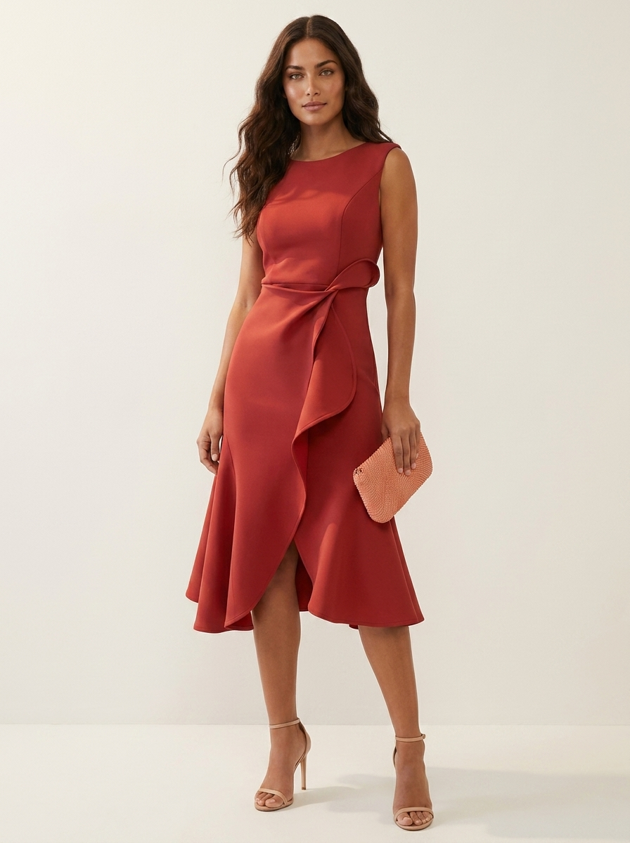 Asymmetrical Ruffle Midi Dress - Celeste
