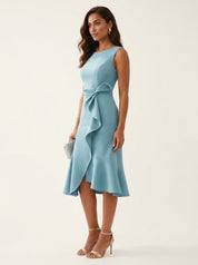 Asymmetrical Ruffle Midi Dress - Celeste