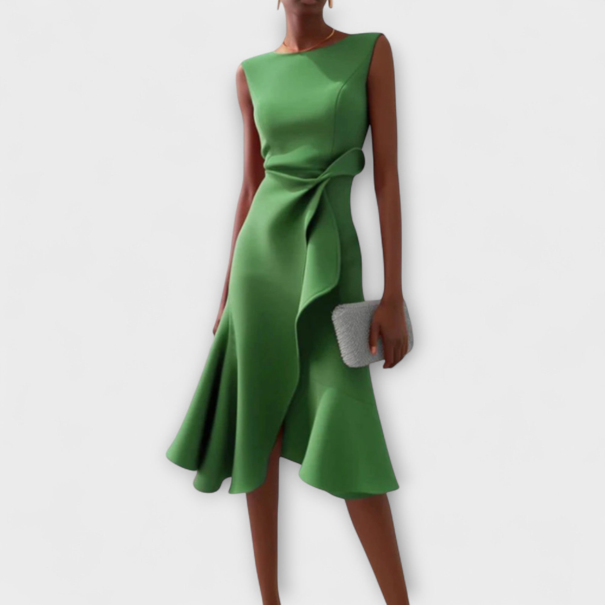 Asymmetrical Ruffle Midi Dress - Celeste