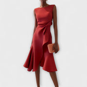 Asymmetrical Ruffle Midi Dress - Celeste