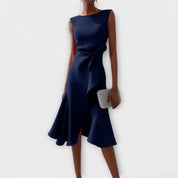 Asymmetrical Ruffle Midi Dress - Celeste