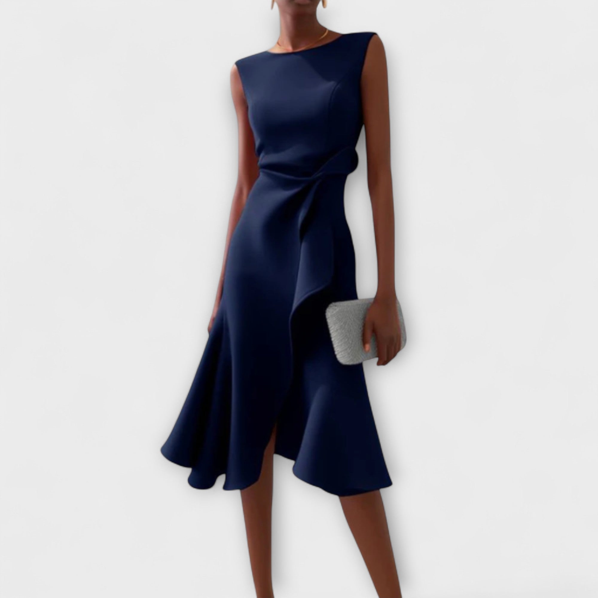 Asymmetrical Ruffle Midi Dress - Celeste
