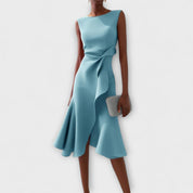 Asymmetrical Ruffle Midi Dress - Celeste