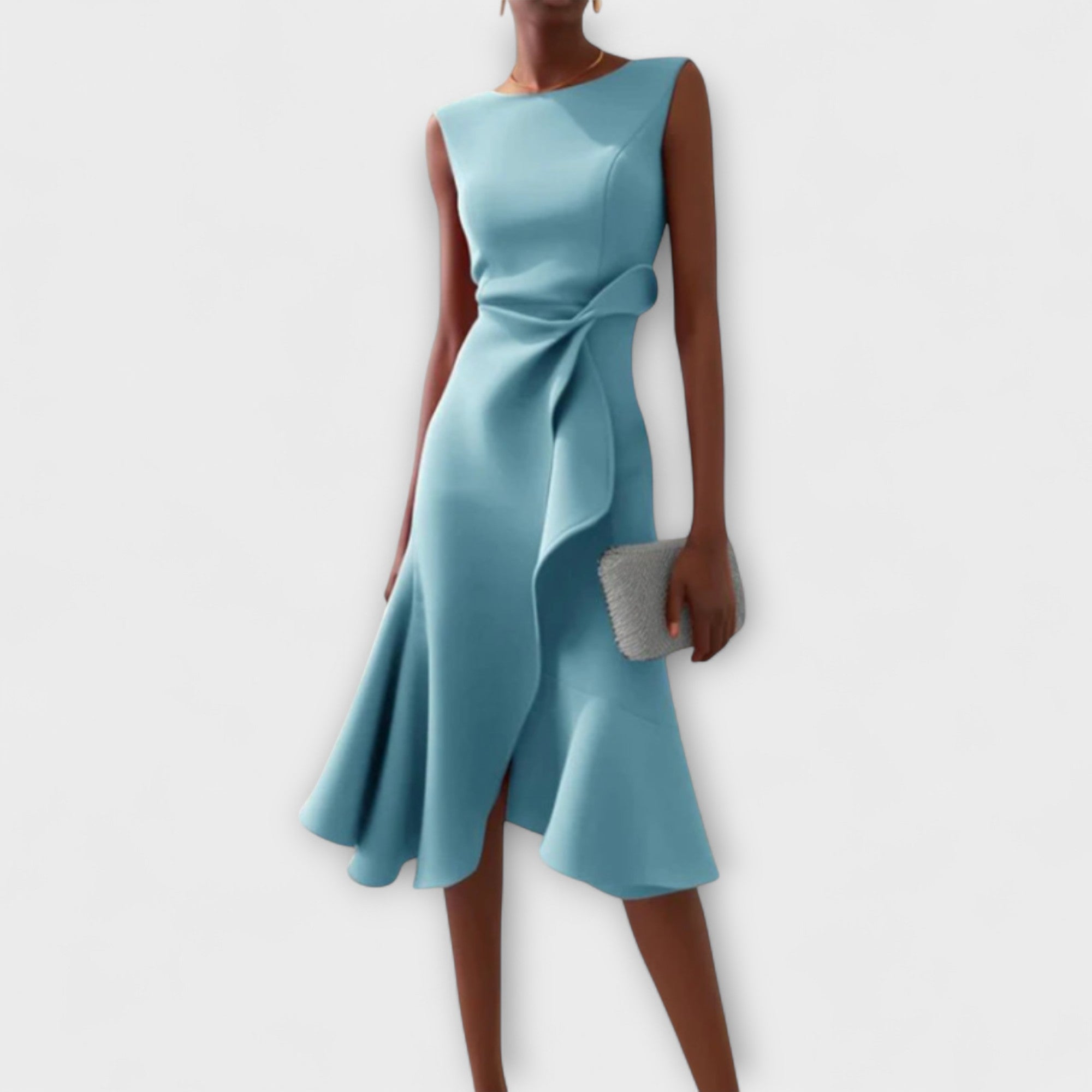Asymmetrical Ruffle Midi Dress - Celeste