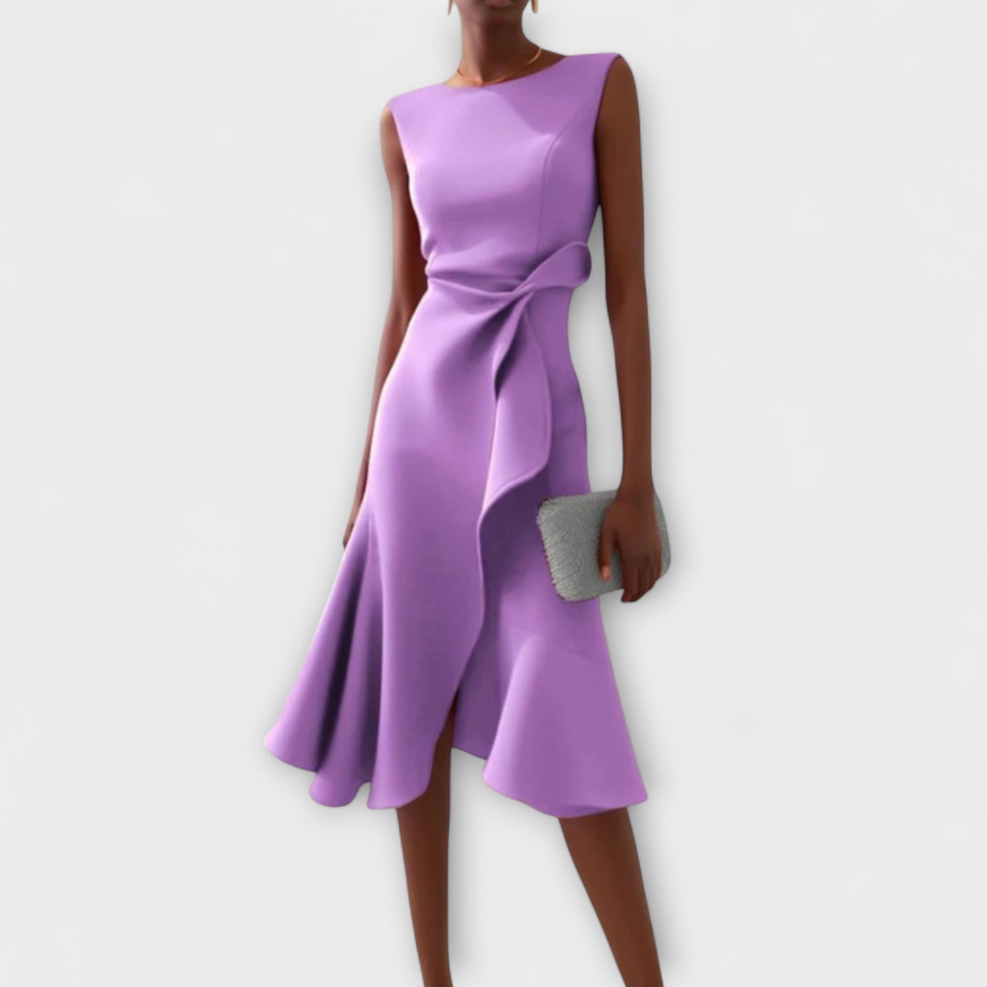 Asymmetrical Ruffle Midi Dress - Celeste