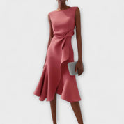 Asymmetrical Ruffle Midi Dress - Celeste