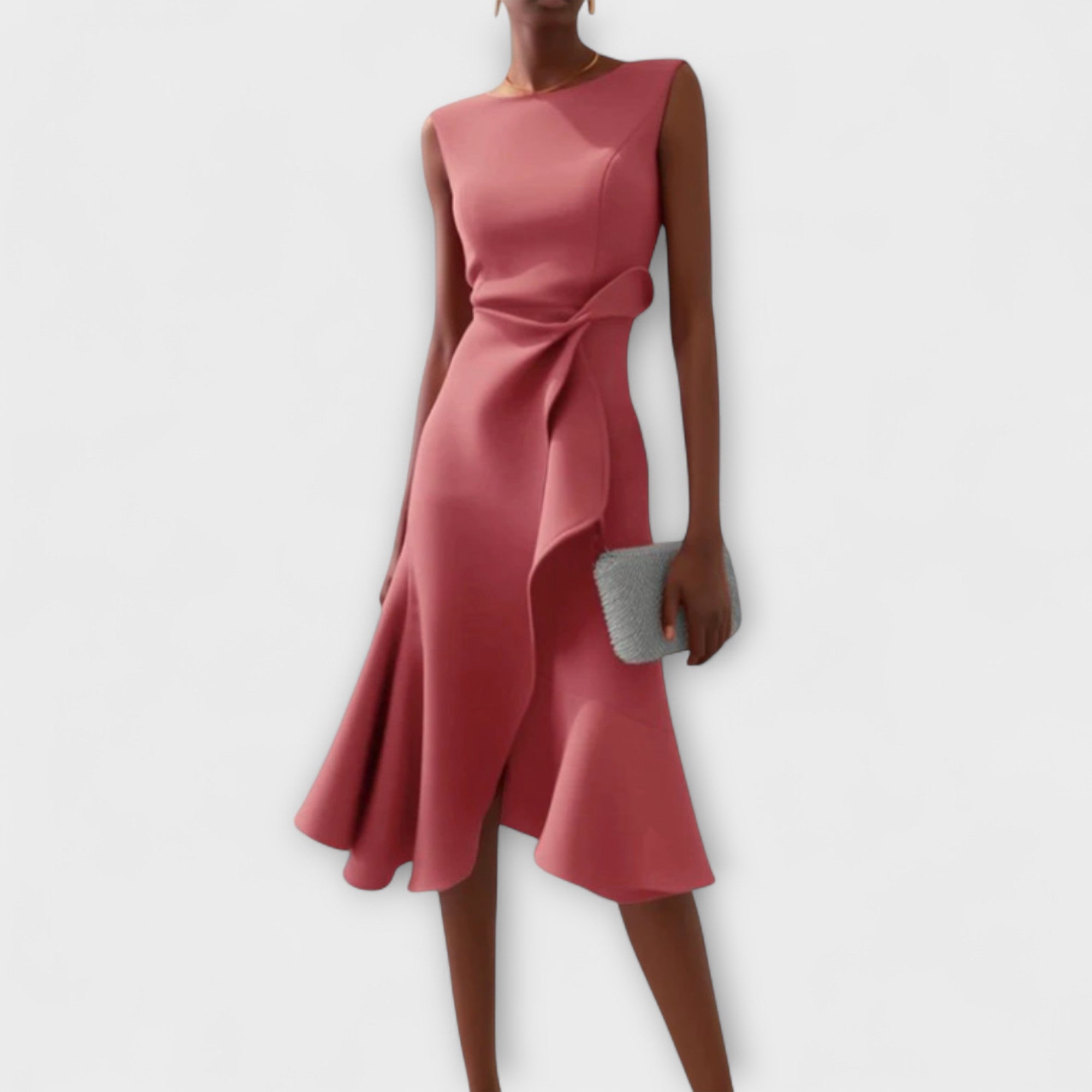 Asymmetrical Ruffle Midi Dress - Celeste