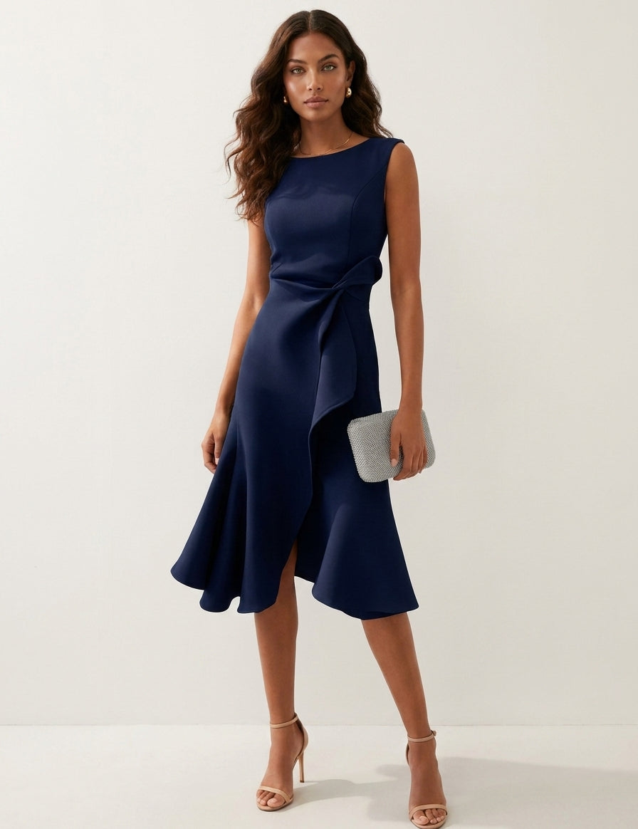 Asymmetrical Ruffle Midi Dress - Celeste
