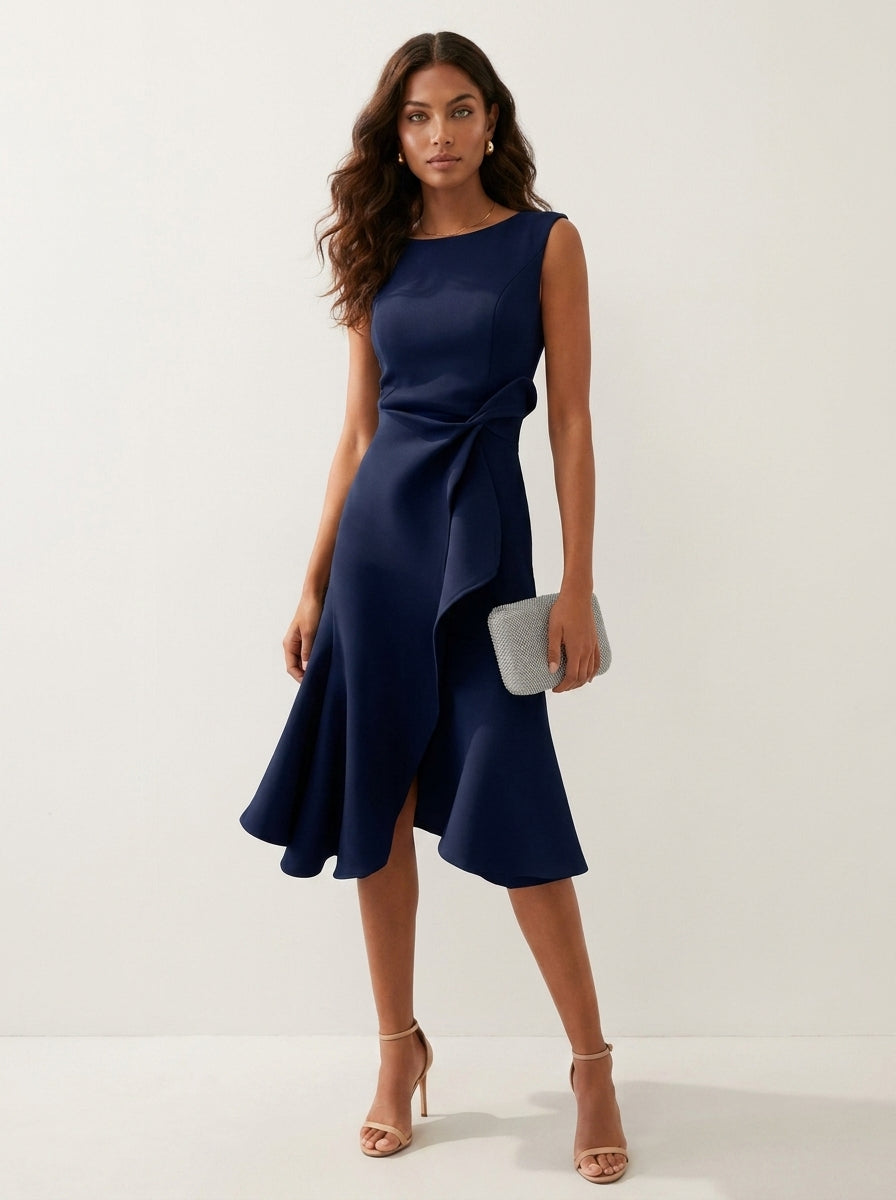 Asymmetrical Ruffle Midi Dress - Celeste