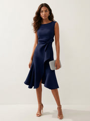 Asymmetrical Ruffle Midi Dress - Celeste