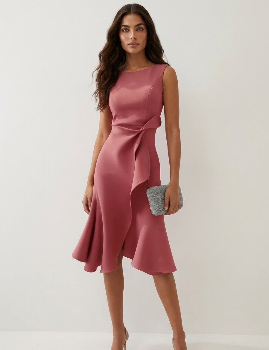 Asymmetrical Ruffle Midi Dress - Celeste