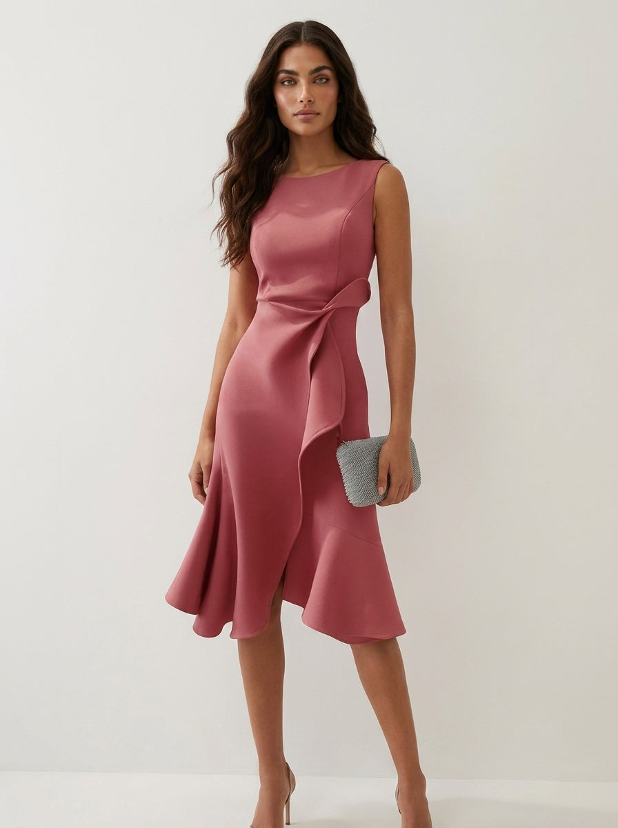 Asymmetrical Ruffle Midi Dress - Celeste