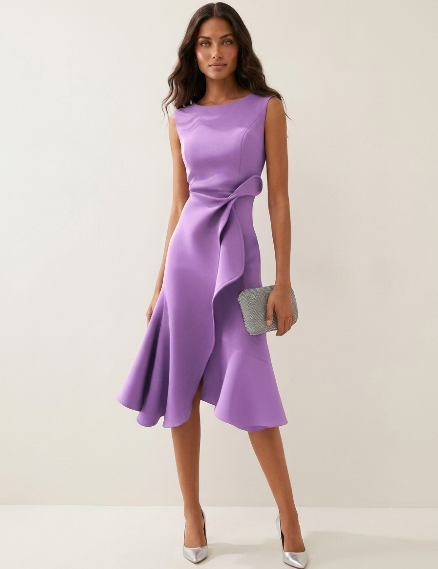 Asymmetrical Ruffle Midi Dress - Celeste