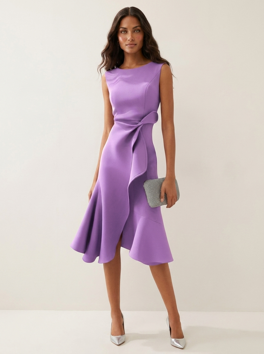 Asymmetrical Ruffle Midi Dress - Celeste