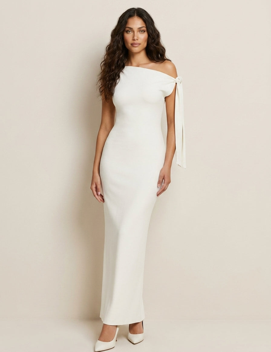 Asymmetrical evening dress with bow detail - Valentina