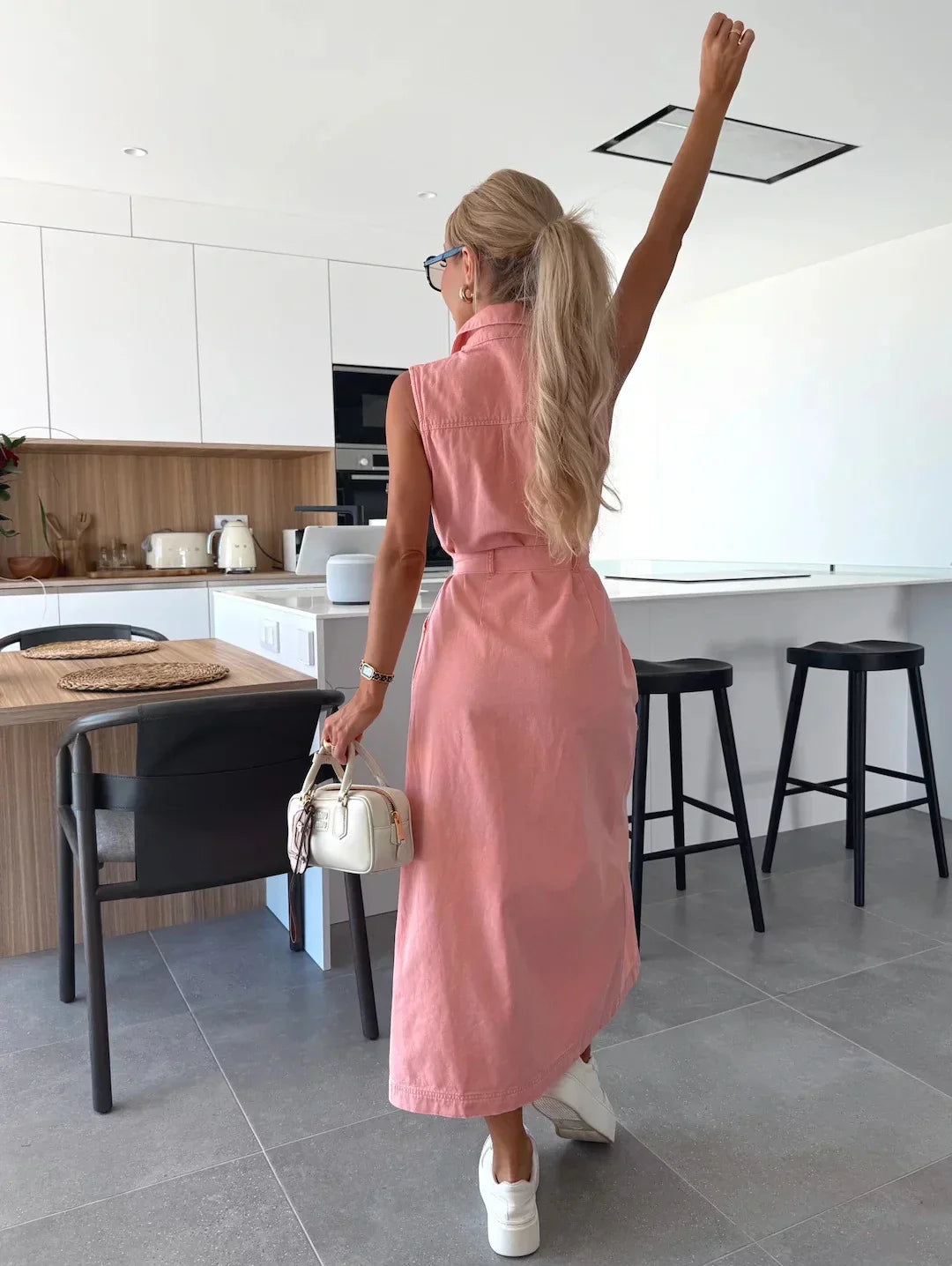 Belted Denim Midi Dress - Sienna