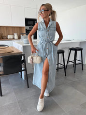 Belted Denim Midi Dress - Sienna