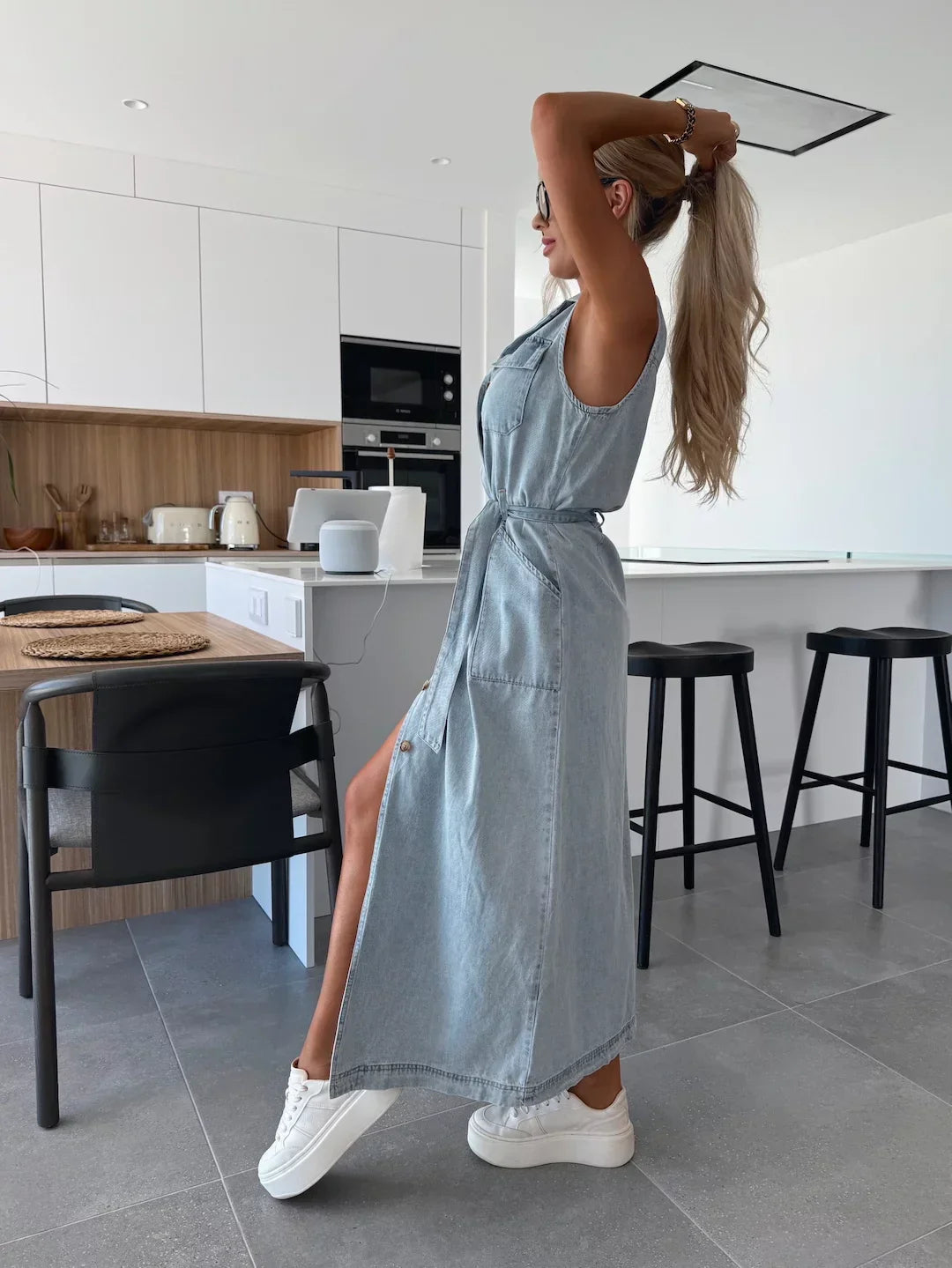 Belted Denim Midi Dress - Sienna