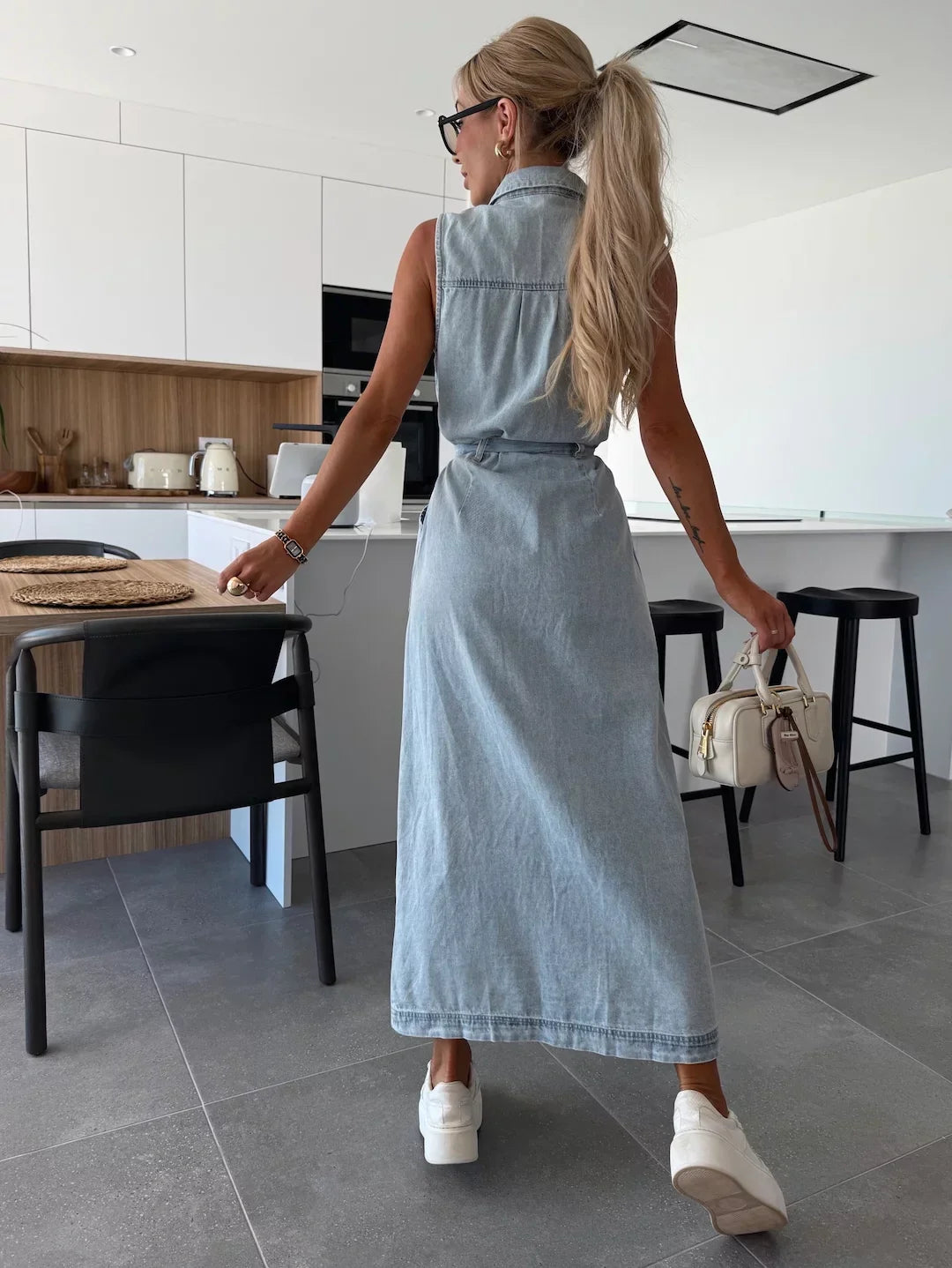 Belted Denim Midi Dress - Sienna