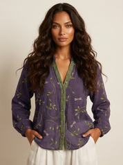 Boho Floral Linen Blouse - Elena