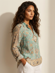 Boho Floral Linen Blouse - Elena