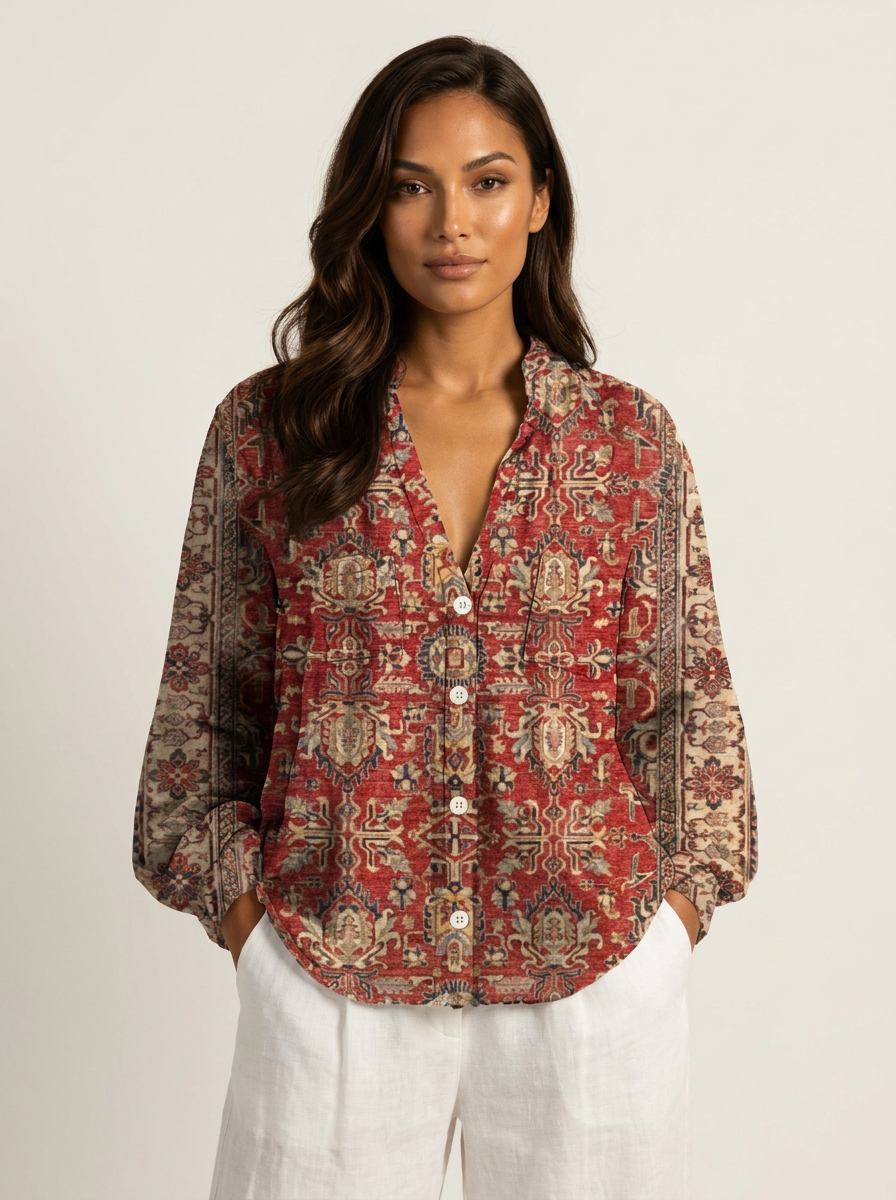Boho Floral Linen Blouse - Elena